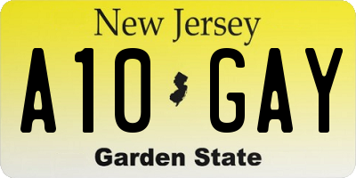 NJ license plate A10GAY