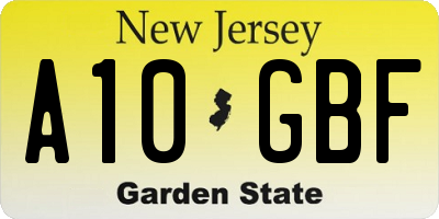 NJ license plate A10GBF