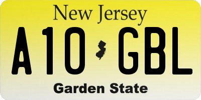 NJ license plate A10GBL