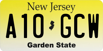 NJ license plate A10GCW