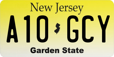 NJ license plate A10GCY