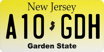 NJ license plate A10GDH