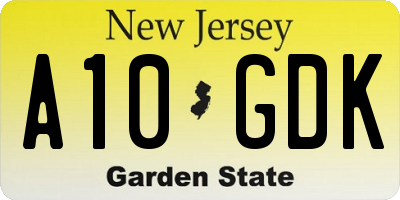 NJ license plate A10GDK