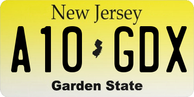 NJ license plate A10GDX