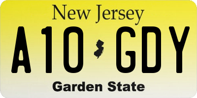 NJ license plate A10GDY