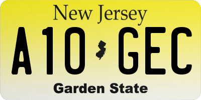 NJ license plate A10GEC