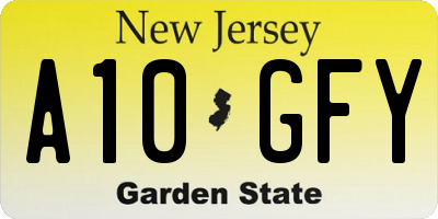 NJ license plate A10GFY