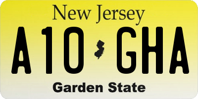 NJ license plate A10GHA