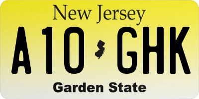 NJ license plate A10GHK