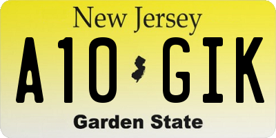 NJ license plate A10GIK