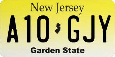 NJ license plate A10GJY