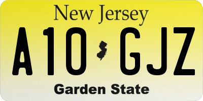 NJ license plate A10GJZ