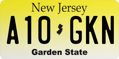 NJ license plate A10GKN