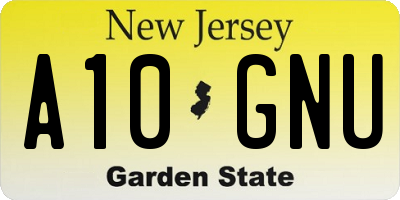 NJ license plate A10GNU
