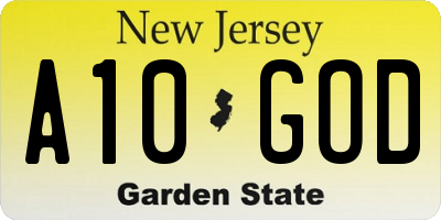 NJ license plate A10GOD