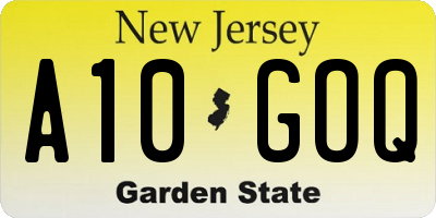 NJ license plate A10GOQ