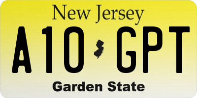 NJ license plate A10GPT
