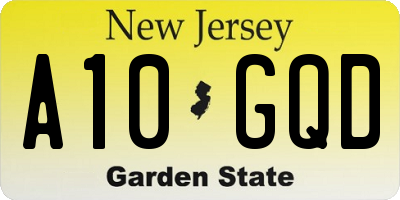 NJ license plate A10GQD