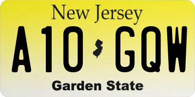 NJ license plate A10GQW