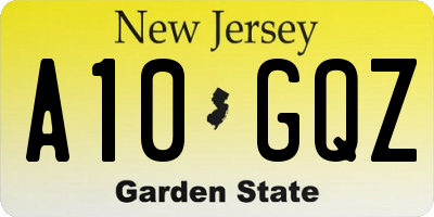 NJ license plate A10GQZ