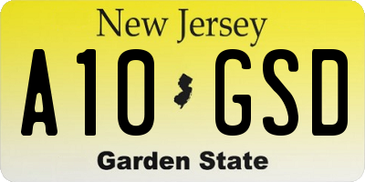 NJ license plate A10GSD