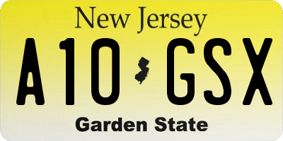 NJ license plate A10GSX