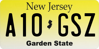 NJ license plate A10GSZ