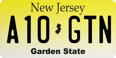 NJ license plate A10GTN