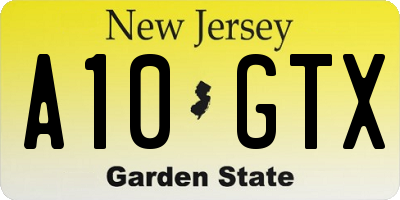 NJ license plate A10GTX