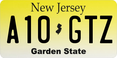 NJ license plate A10GTZ