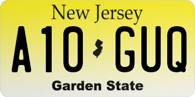 NJ license plate A10GUQ