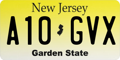 NJ license plate A10GVX