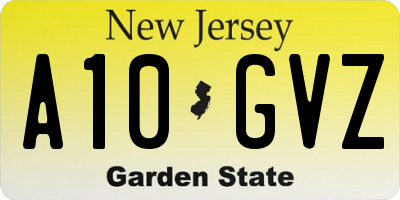 NJ license plate A10GVZ