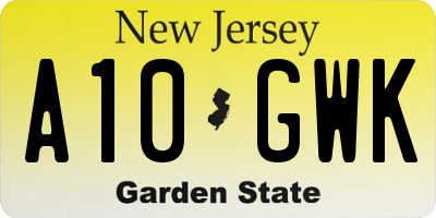 NJ license plate A10GWK