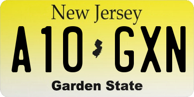 NJ license plate A10GXN