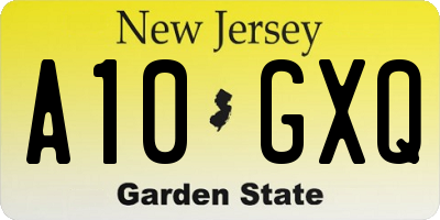 NJ license plate A10GXQ