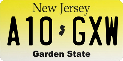 NJ license plate A10GXW