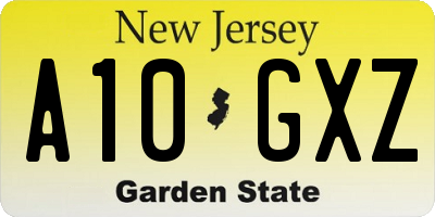 NJ license plate A10GXZ