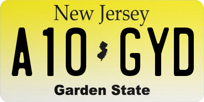 NJ license plate A10GYD