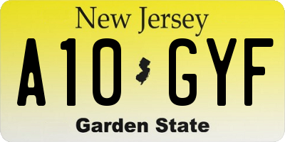 NJ license plate A10GYF