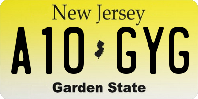 NJ license plate A10GYG