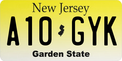 NJ license plate A10GYK