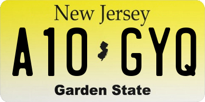 NJ license plate A10GYQ