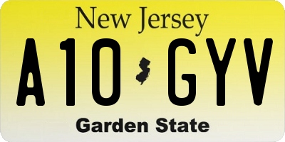 NJ license plate A10GYV