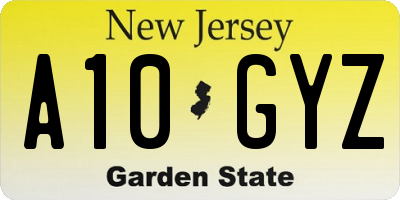 NJ license plate A10GYZ