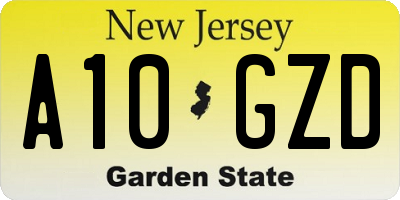 NJ license plate A10GZD