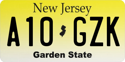 NJ license plate A10GZK