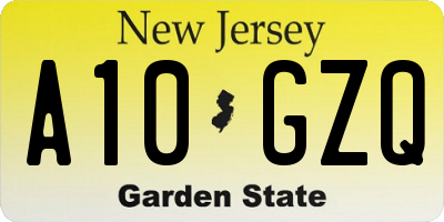 NJ license plate A10GZQ