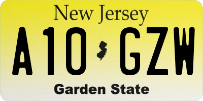 NJ license plate A10GZW