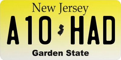 NJ license plate A10HAD